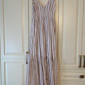 Abercrombie & Fitch White and Brown Striped Button-Front Maxi Dress